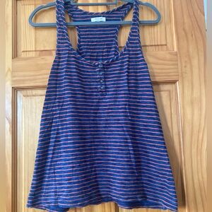 Madewell Striped Racerback Tank Top Henley Button Blue Orange Cotton Size L